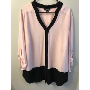 Plus size colorblocking pink & black work blouse